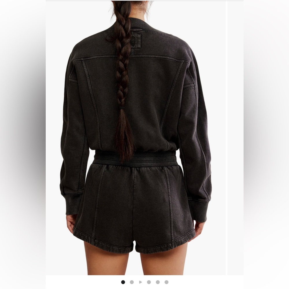 Free People Black Washed Romper with Drawstring Waist - Picture 4 of 12
